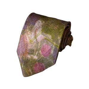 Bally mens green pink abstract pattern 100% silk luxury neck tie EUC